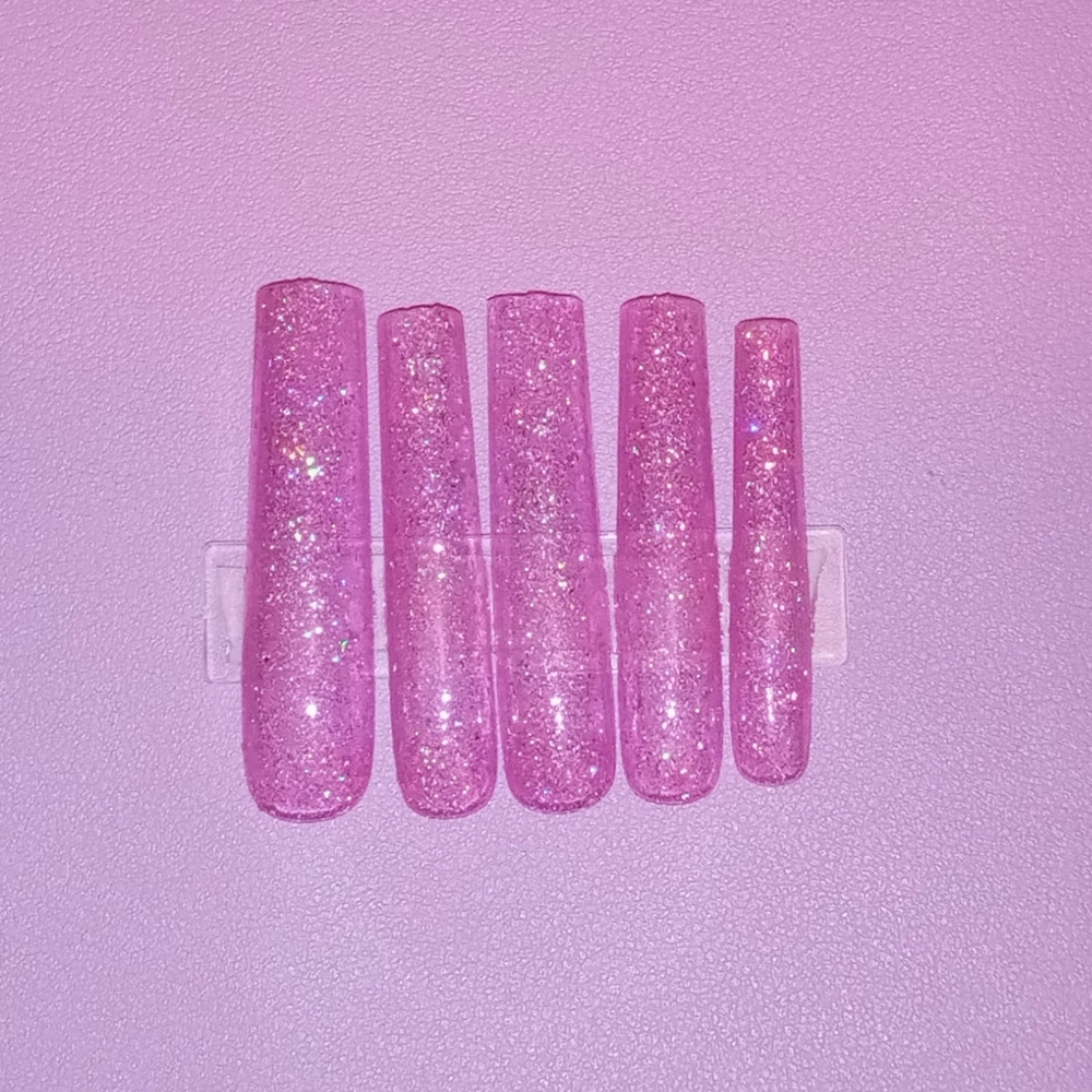 10pcs 3XL Square Pink Multicolor Glitter Press on Nails | Gel-X Press on Nails
